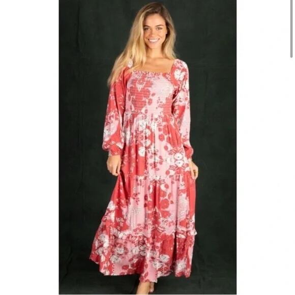 Natural Life NWT Women's Daria Smocked Maxi Dress Red Pink Size S - Picture 1 of 9
